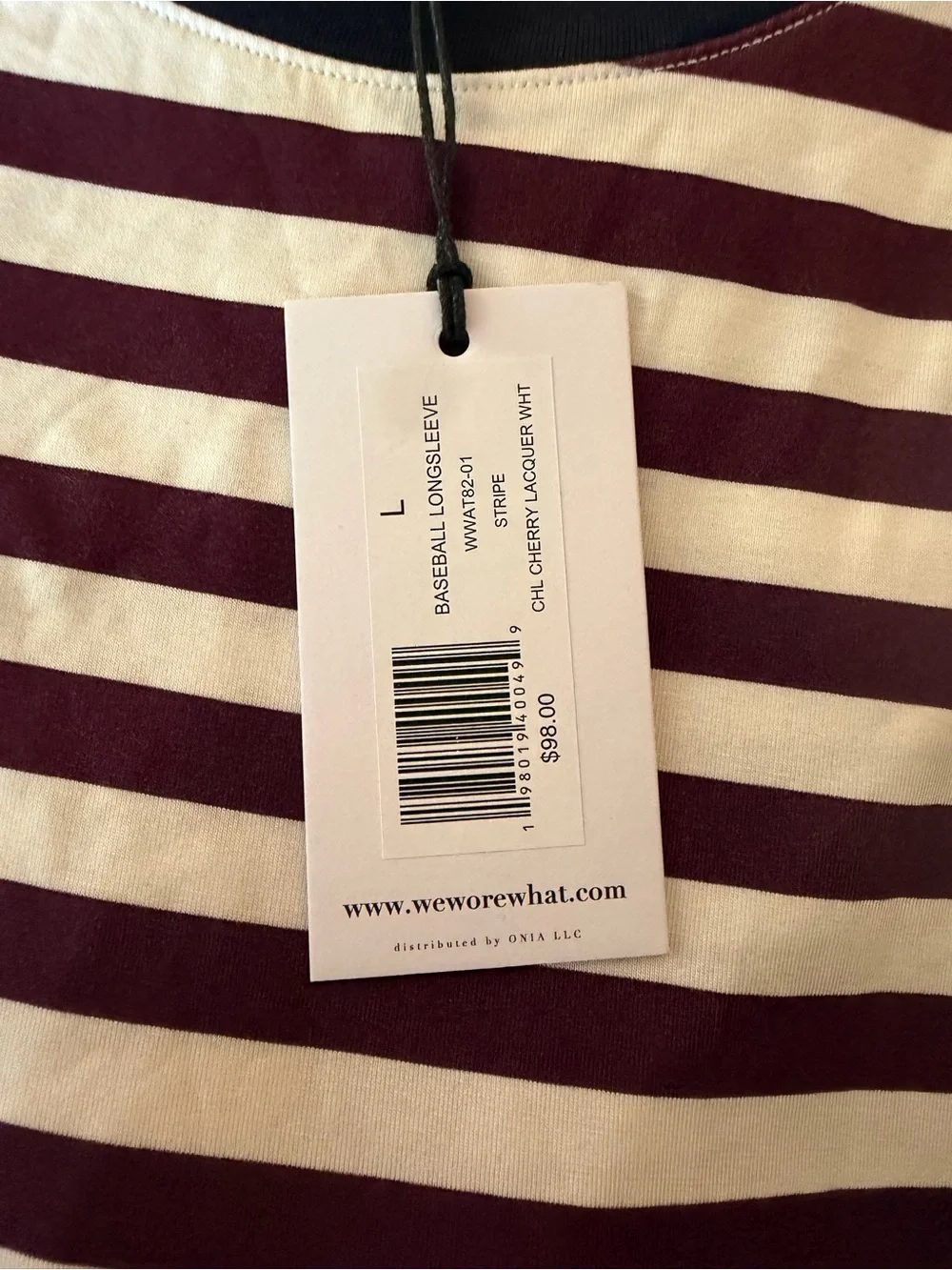 WeWoreWhat Burgundy and Cream Striped Cropped Long-Sleeve Top NWT - Picture 3 of 4